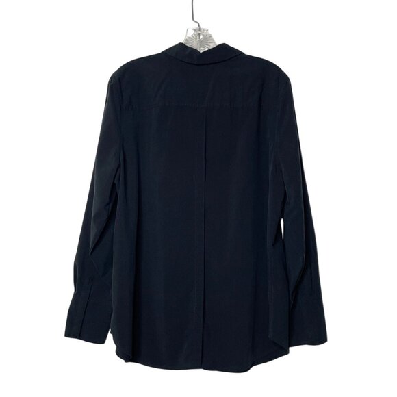 Chico's Women's Black Button-Front Blouse Sz 2 US 12/14 Long Sleeve Collared Top - Picture 2 of 7